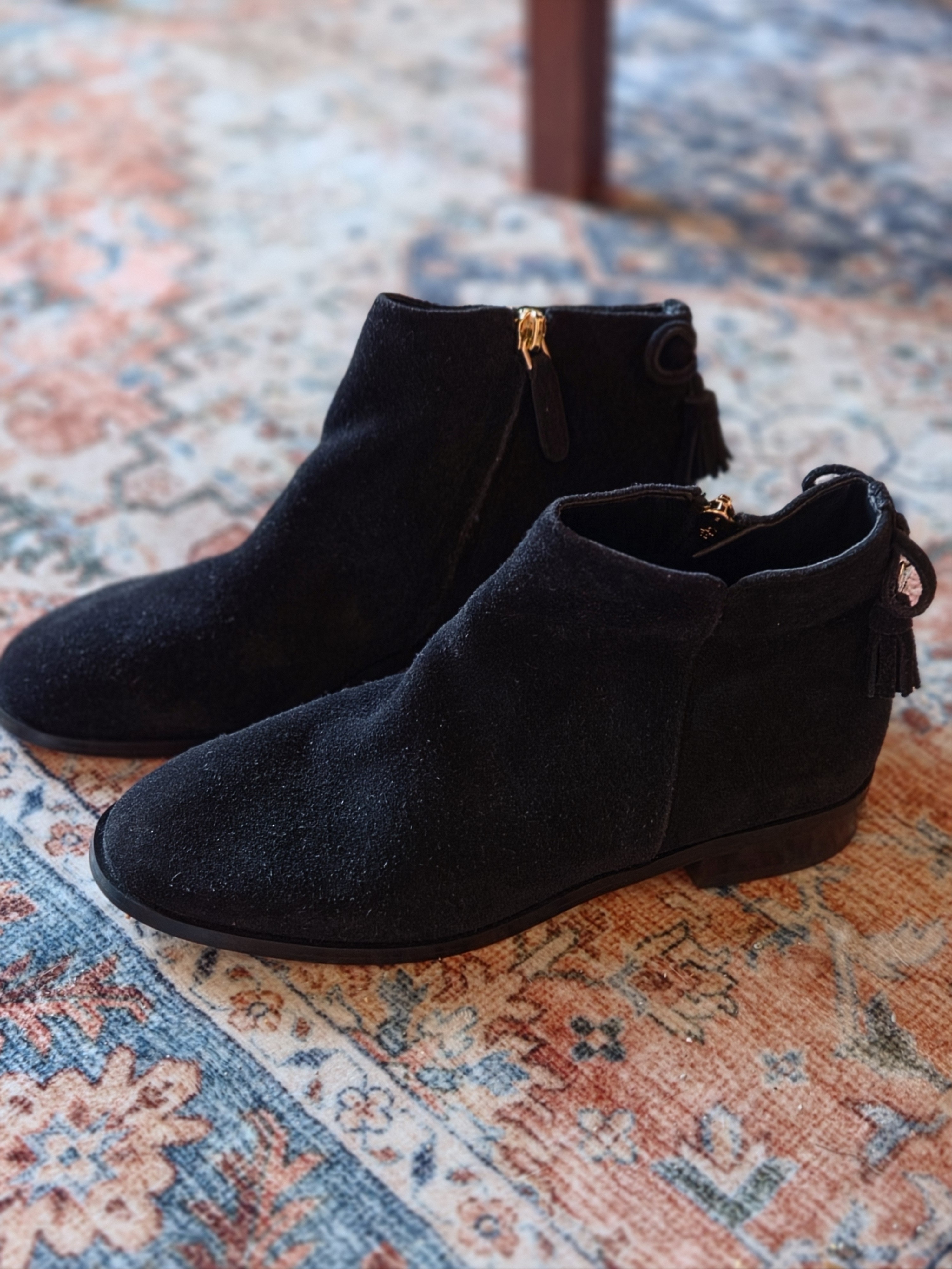 Kate Spade Black Suede Ankle Booties With Side Zip